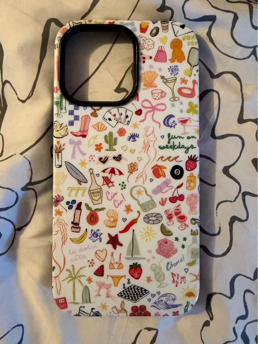 White Multicolor Doodle Pattern Phone Case - Unknown Brand
